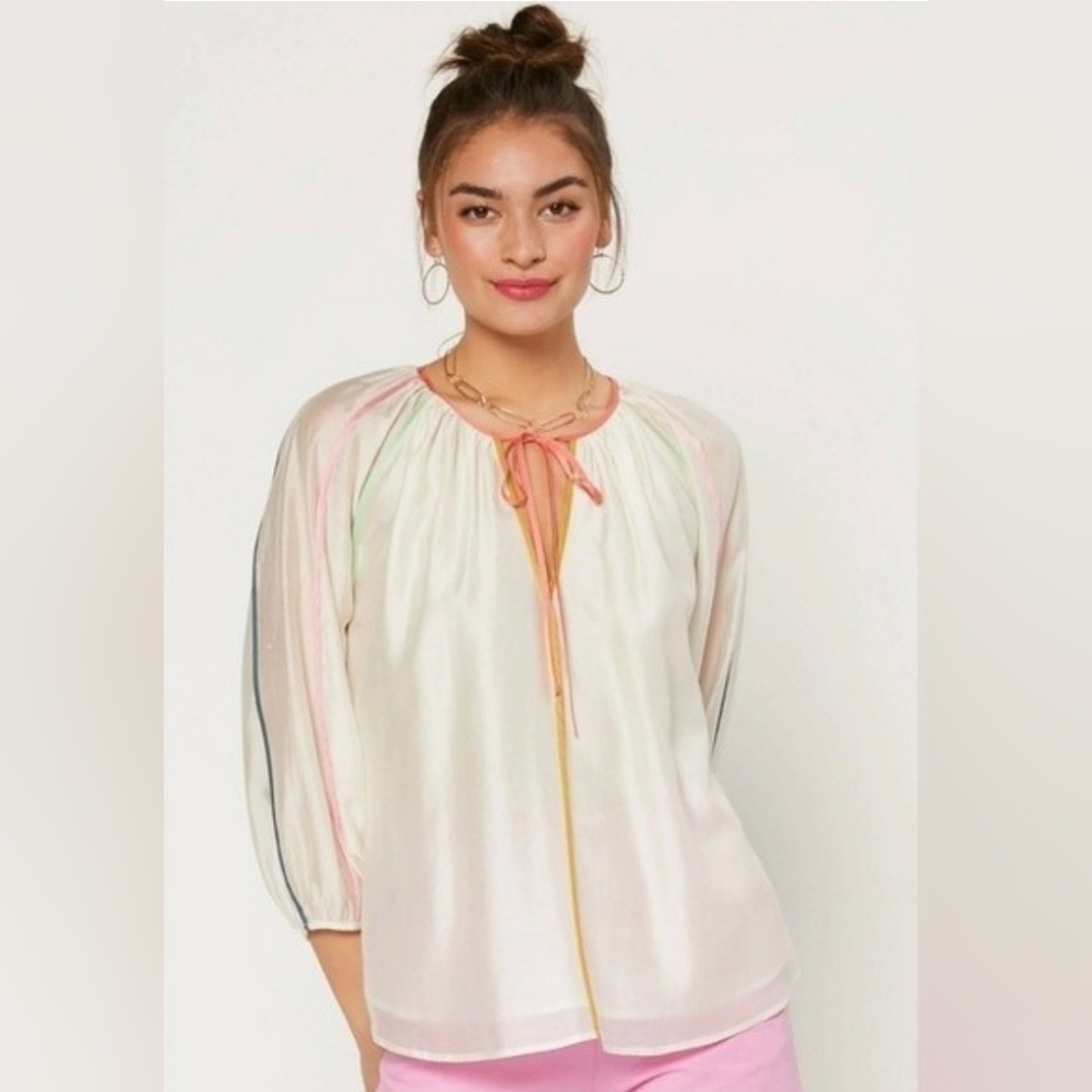 Current Air Multi Color Binding Tie Blouse Size XS
